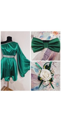 rochie adriana scurta cu maneca evazata plus papion si bratara